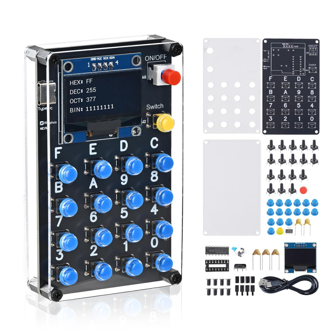 4-in-1 Zahlenbasis-Umrrechner Lötbausatz mit Digitaldisplay für Binär, Oktal, Dezimal, Hexadezimal,