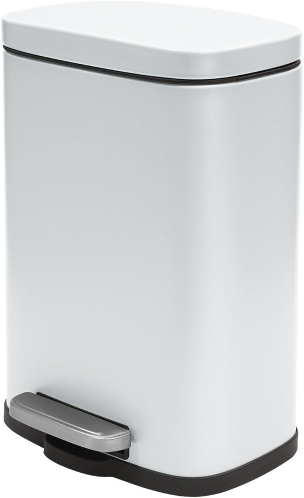 Spirella Kollektion Akira, Abfalleimer mit Pedal 21,5 x 17,5 x 30 cm (5 Liter), Stahl, Weiss, 24X17.