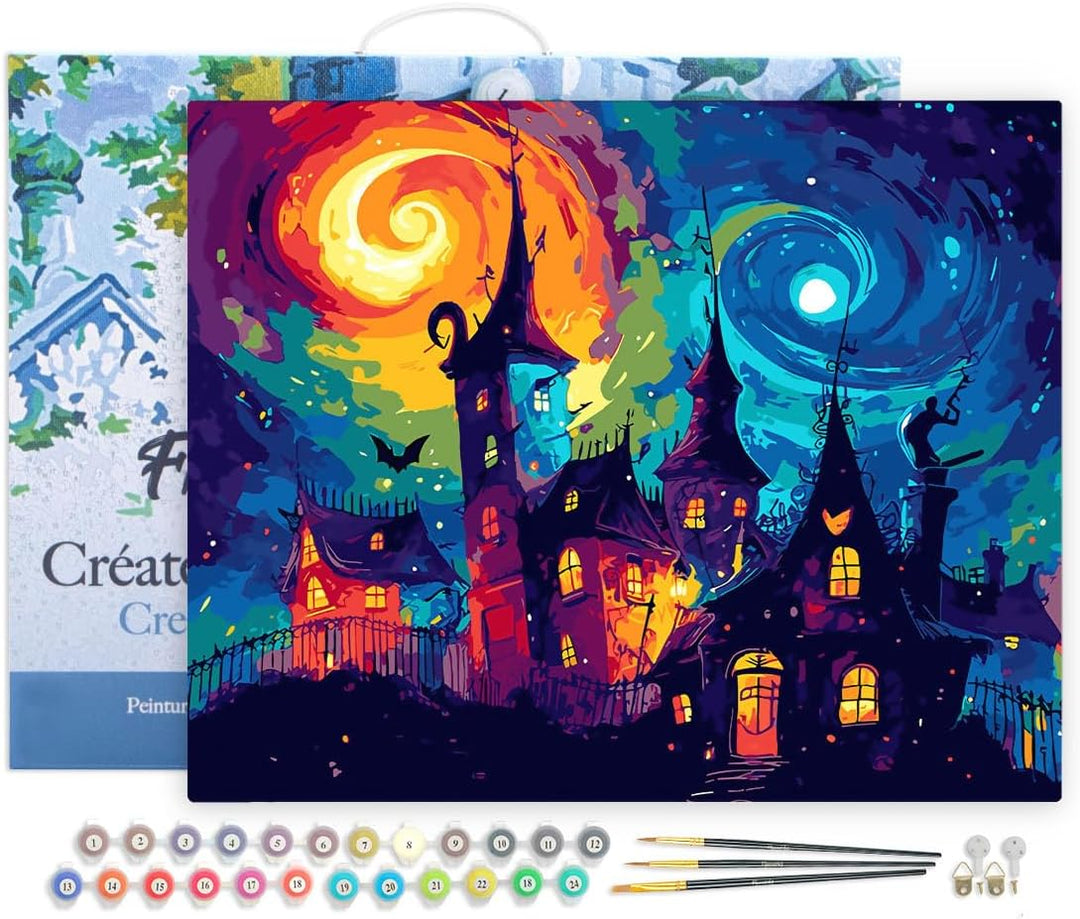 Figured'Art Malen Nach Zahlen Erwachsene Mit Rahmen Fantasie Schloss - Paint by Numbers Basteln DIY