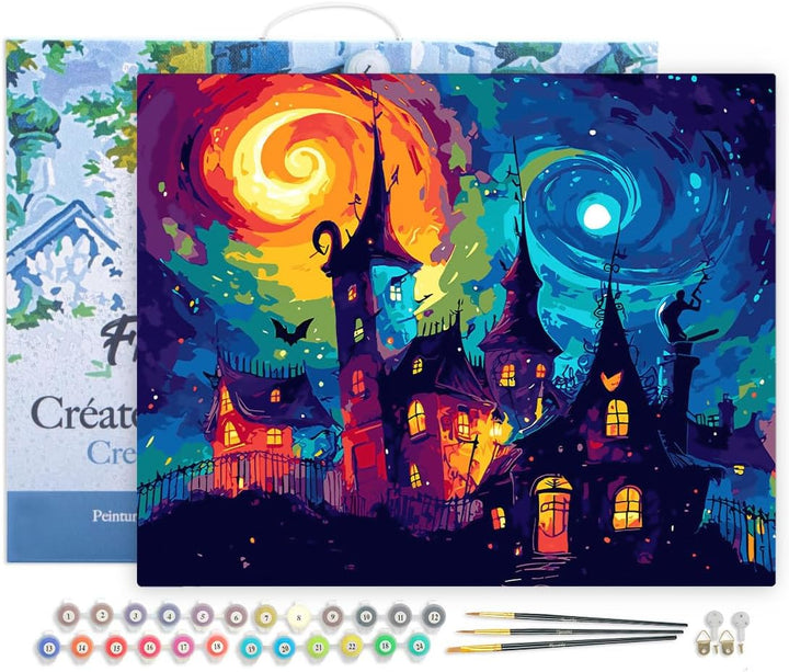 Figured'Art Malen Nach Zahlen Erwachsene Mit Rahmen Fantasie Schloss - Paint by Numbers Basteln DIY