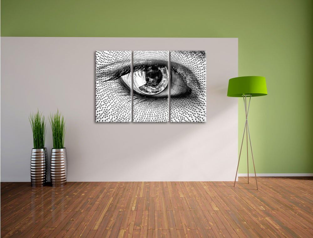 Pixxprint Auge mit binärischen Code als Leinwandbild/Grösse: 3 Teilig (120x80) cm/Wandbild/Kunstdruc