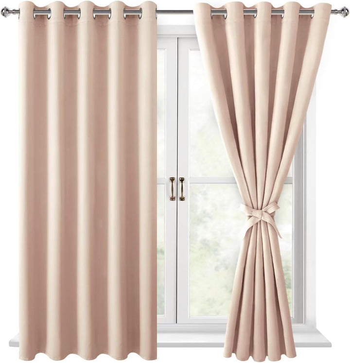 Hiasan Verdunklungsvorhänge Gardinen mit Ösen,Beige Blickdicht Vorhänge,2 Stück,167 x 137 cm (Breite