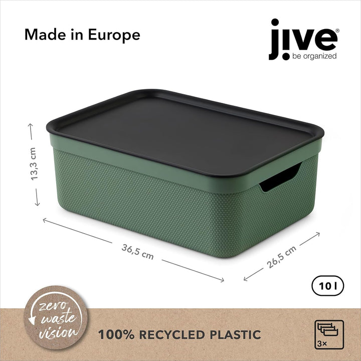 Rotho Jive 3er-Set Aufbewahrungsbox 10l mit Deckel Grün, Grün