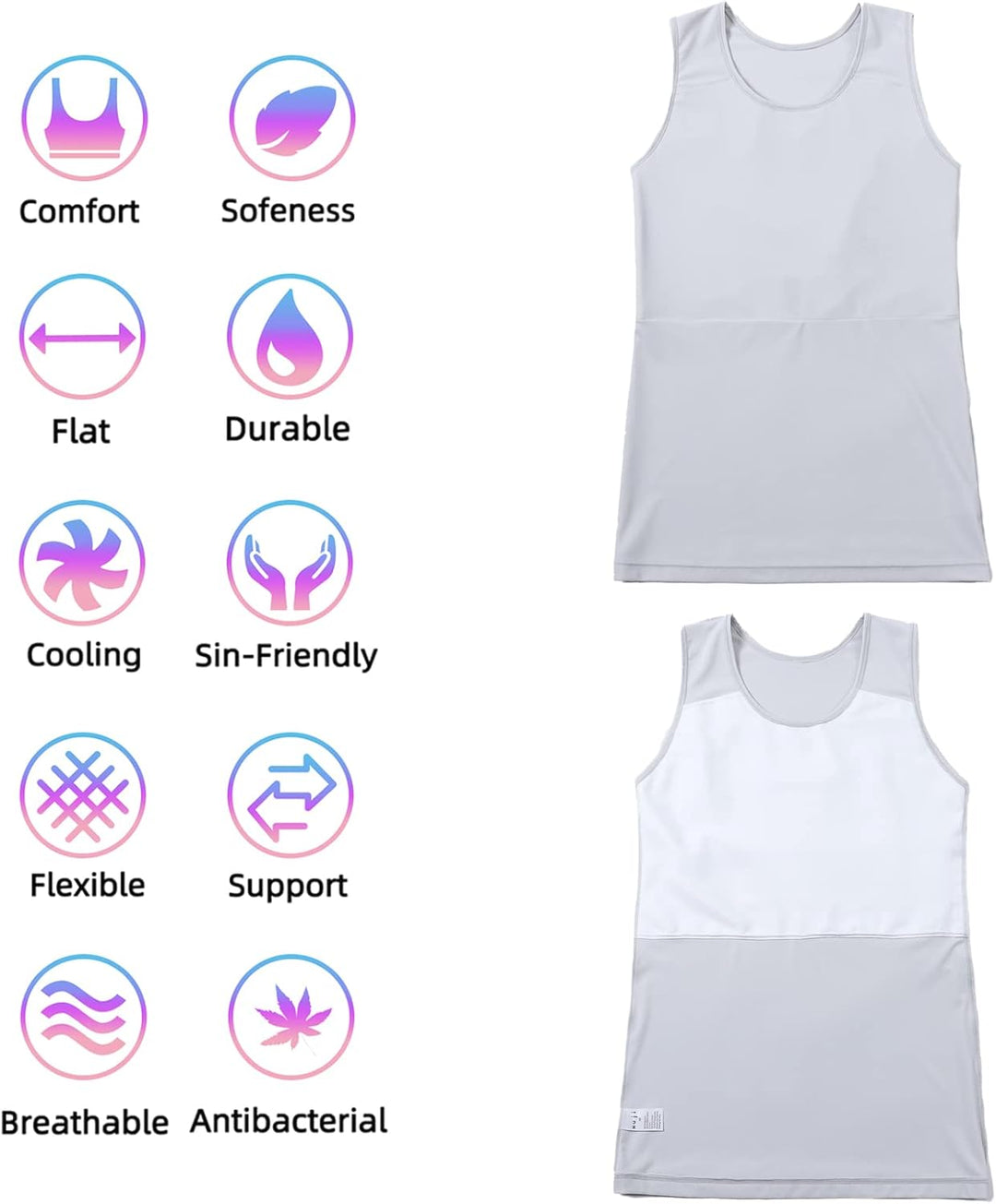 XUJI Transgender FTM Trans Atmungsaktive Halb Brust binder XL Tank-grau, XL Tank-grau