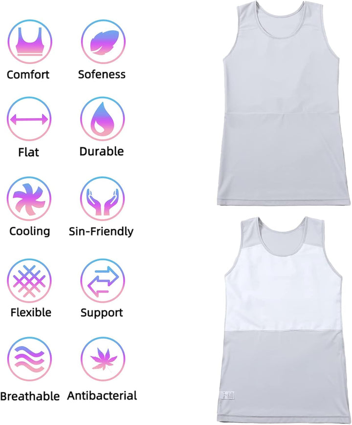 XUJI Transgender FTM Trans Atmungsaktive Halb Brust binder XL Tank-grau, XL Tank-grau