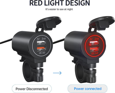 Motorrad USB Ladegerät, MoreChioce 5V Dual Ports QC3.0 Universal Motorrad Handy Ladegerät Motorrad L