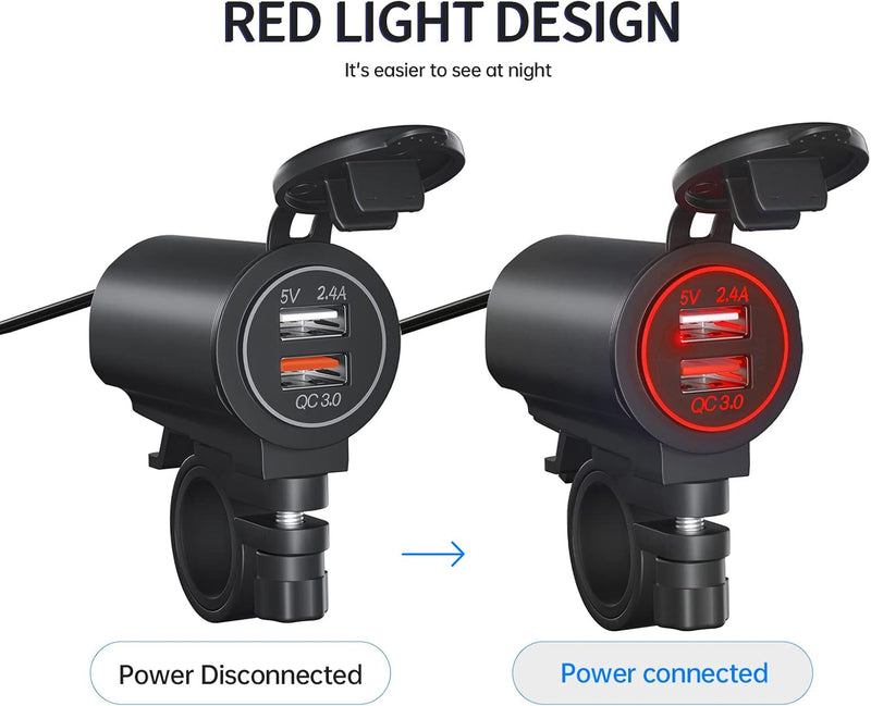 Motorrad USB Ladegerät, MoreChioce 5V Dual Ports QC3.0 Universal Motorrad Handy Ladegerät Motorrad L