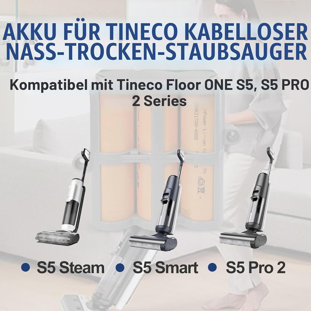 Relacement Akku für Tineco schnurlosen Nass- und Trockensauger, kompatibel mit Tineco Floor ONE S5,