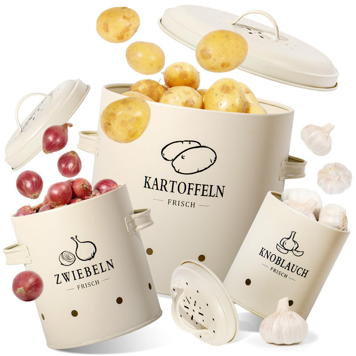 GREELUE Premium Kartoffel Aufbewahrungsbox [3er Set], Kartoffeln, Zwiebeln und Knoblauch Aufbewahrun