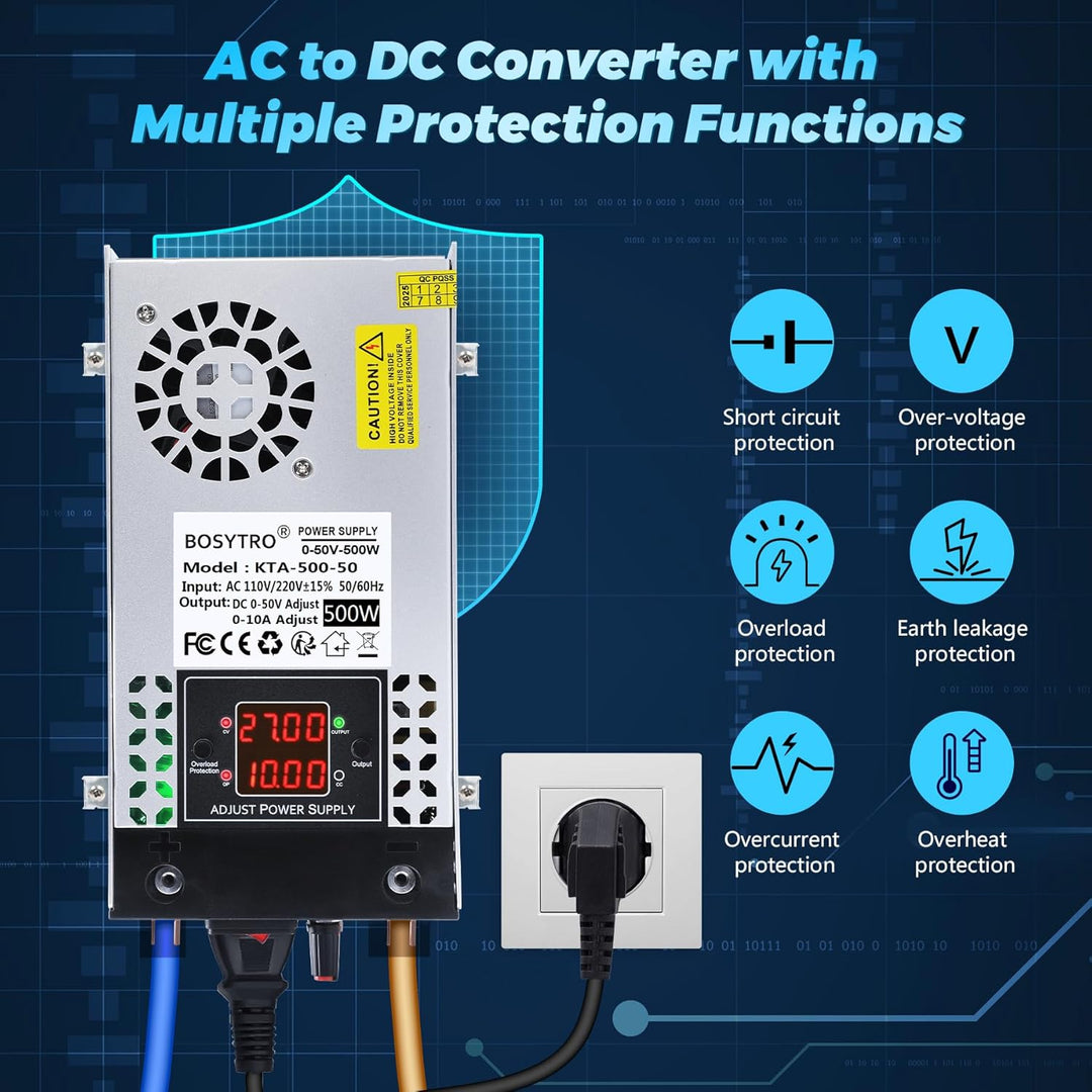 Upgraded Einstellbar Netzteil 0-50V 0-10A 500W Schaltnetzteil Trafo 230v auf 12V 24v 48V 50V Transfo