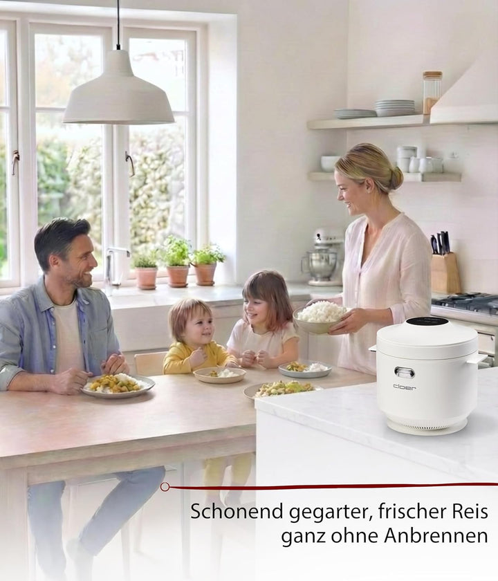 Cloer 6831 Reiskocher mit 1 l Fassungsvermögen, inkl. Dampfaufsatz & spülmaschinengeeignetem Innento
