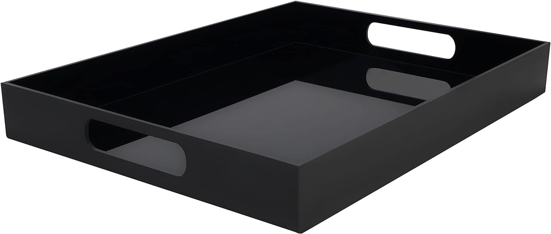 Belle Vous Schwarzes Auslaufsicheres Acryl Tablett Serviertablett Kunststoff mit Griffen - L40,5 x B