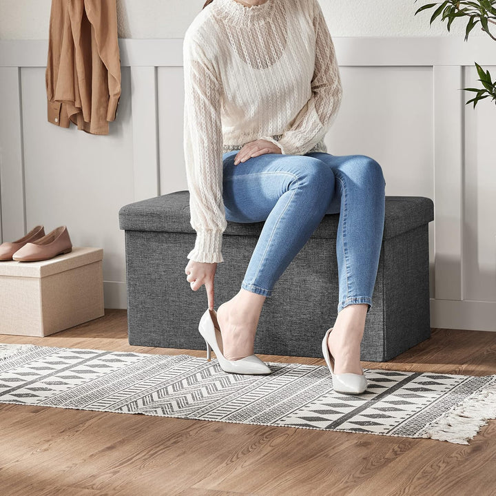 SONGMICS Sitzbank mit Stauraum, klappbare Sitztruhe, Aufbewahrungsbox, 38 x 76 x 38 cm, Deckel klapp