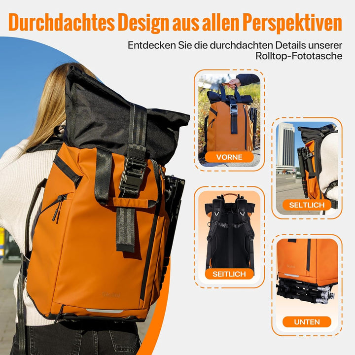 Rollei Fotoliner Ocean Rolltop Kamerarucksack Wasserdicht Fotorucksack Gross Kamera Rucksack mit Lap