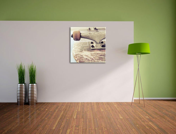 Skateboard schwarz weiss, Format: 70x70 auf Leinwand, XXL riesige Bilder fertig gerahmt mit Keilrahm