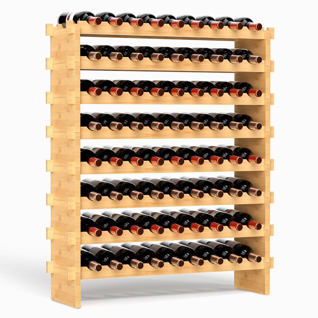 VASMIA Bambus-Weinregal Stapelbar, Freistehendes 72-Flaschen-Weinregal, Ohne Werkzeug Montage, 8-Ebe