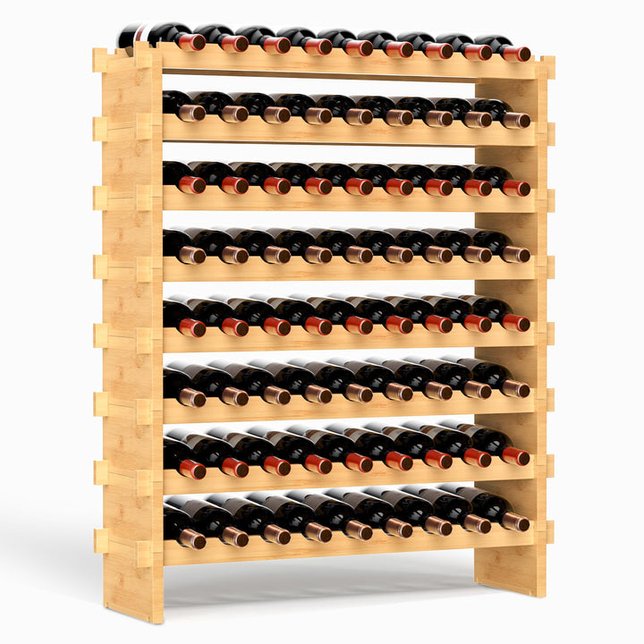 VASMIA Bambus-Weinregal Stapelbar, Freistehendes 72-Flaschen-Weinregal, Ohne Werkzeug Montage, 8-Ebe