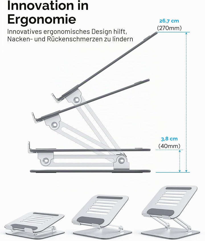 OMOTON Laptop Ständer Höhenverstellbar, Ergonomischer Notebook Ständer mit Belüftung, Faltbarer Lapt