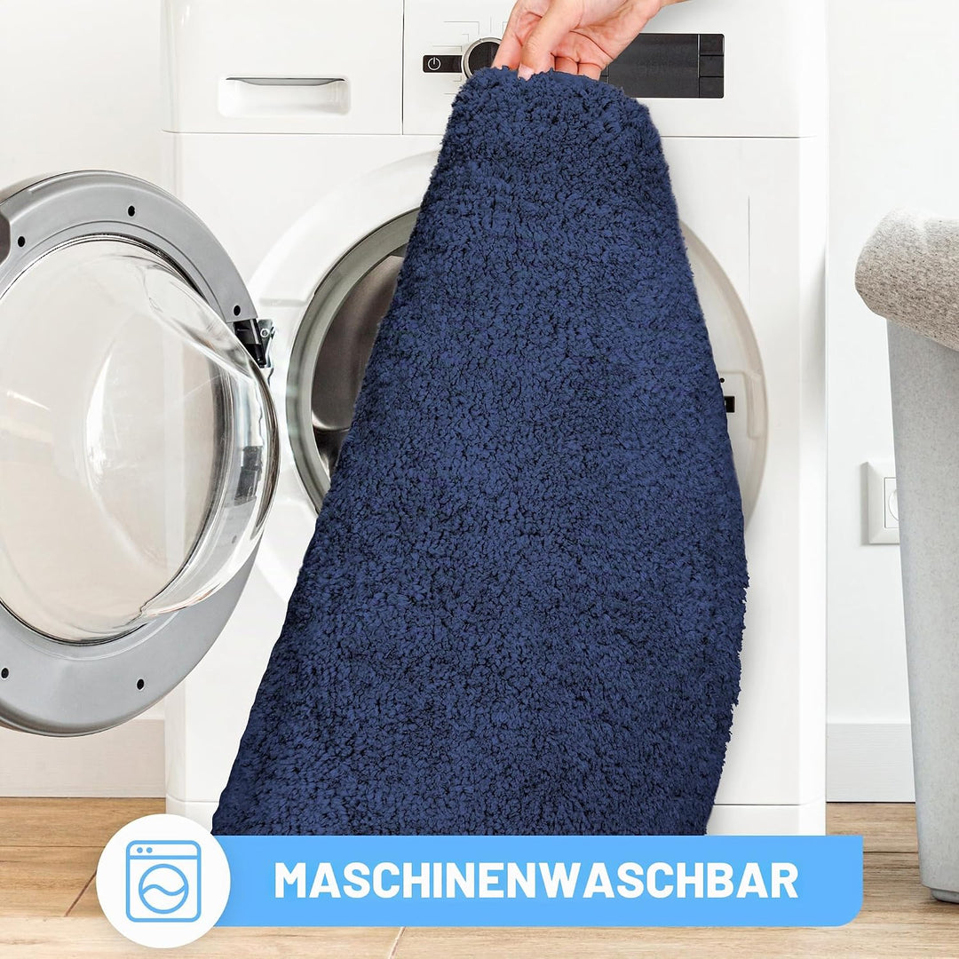 Sentidos Badteppich 67 cm Rund Blau, Hochflor Badvorleger rutschfest &amp; wasserabsorbierend, maschinen