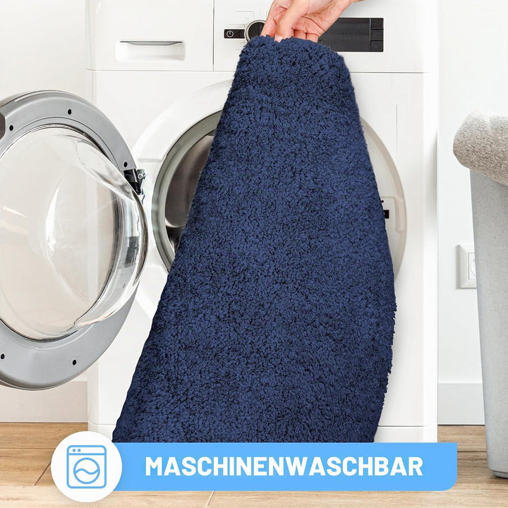 Sentidos Badteppich 67 cm Rund Blau, Hochflor Badvorleger rutschfest &amp; wasserabsorbierend, maschinen