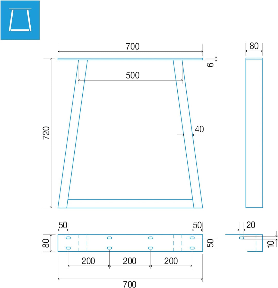 mina concept 11-2 Tischkufen Edelstahl – Tischgestell Trapez-förmig – Aussenmasse 70 x 72 cm – Profi