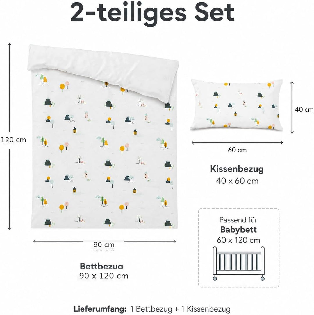 various Wendbare Babybettwäsche-Sets (60 x 120 cm), 100% Baumwolle, bestehend aus Bettbezug und Kiss