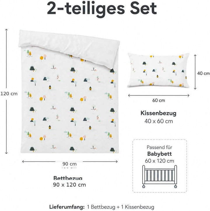 various Wendbare Babybettwäsche-Sets (60 x 120 cm), 100% Baumwolle, bestehend aus Bettbezug und Kiss