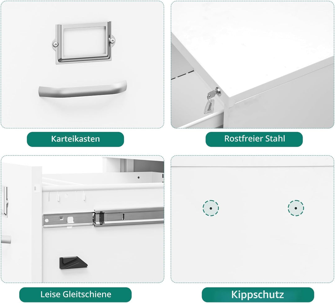 YITAHOME Aktenschrank Abschliessbar, Metall Aktenschränke mit 3 Schubladen für A4, Legal, Letter, An