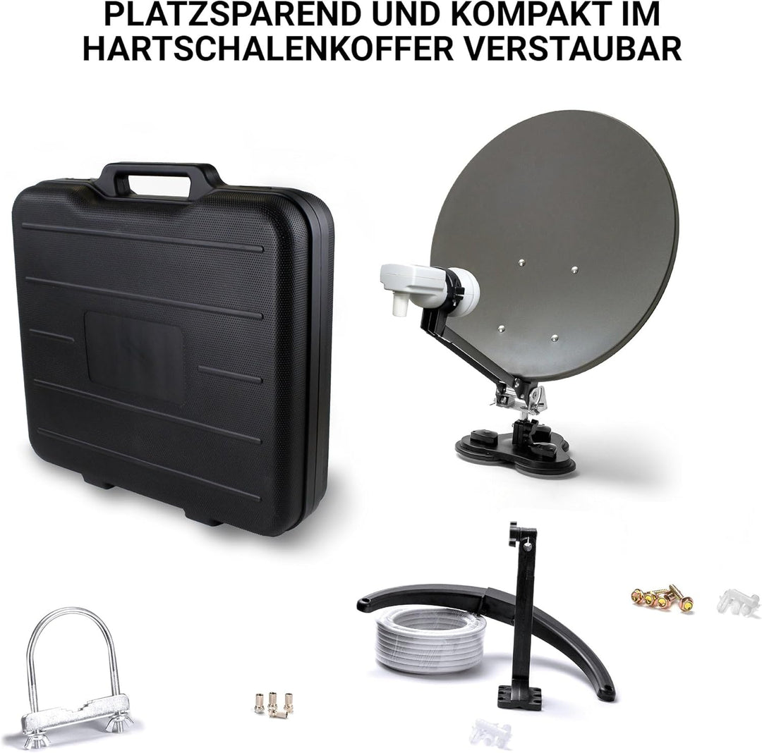 XORO 38,5 cm Camping Satellitenantenne MCA 38 HD Set, inkl. Single LNB mit integriertem Satfinder, 1