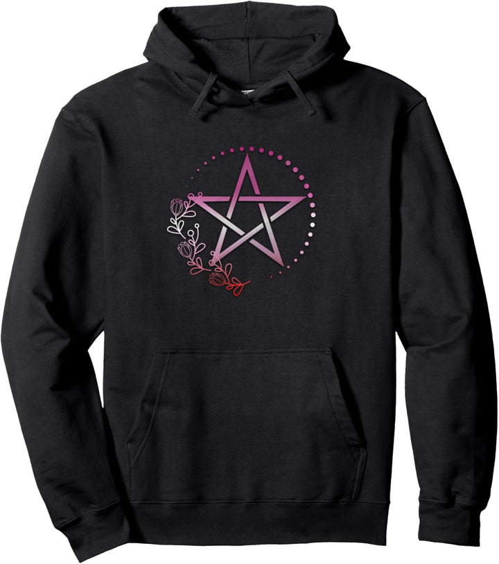 Lesbisches Pentagramm Wiccan Pagan Lez Pride Flagge Floral Pullover Hoodie