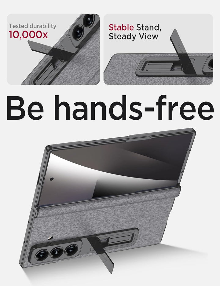Miimall Lederhülle Kompatibel mit Samsung Galaxy Z Fold 7 Hülle mit Displayschutz+Scharnierschutz, S
