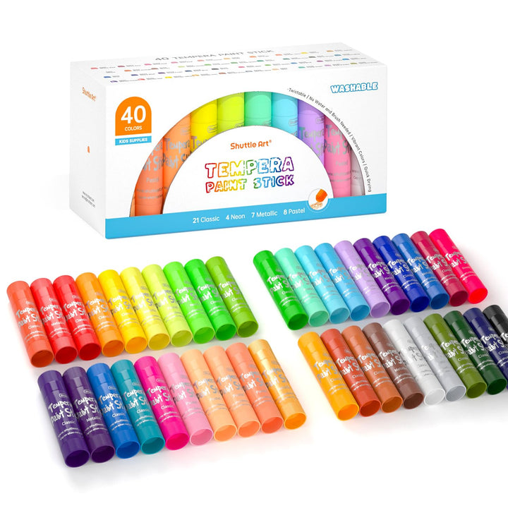 Shuttle Art Tempera Malstifte, 40 bunte feste Tempera Gouache farbstifte für Kinder, schnell trockne