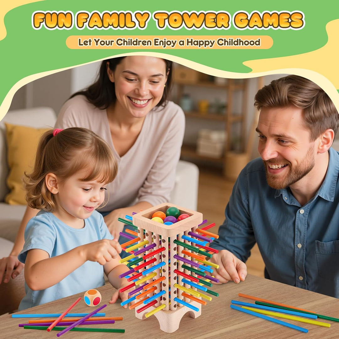 Montessori Spiel Brettspiel aus Holz, 42 Bunte Holzstäbchen Spiele ab 3 Jahren Würfelspiel, Mathe &