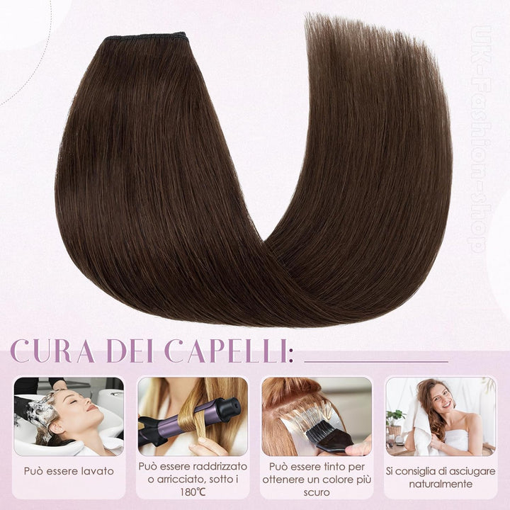 UK FASHION SHOP Clip Extensions In 100% Remy Echthaar für Frauen mittelbraun glatt dick V-Form ein S