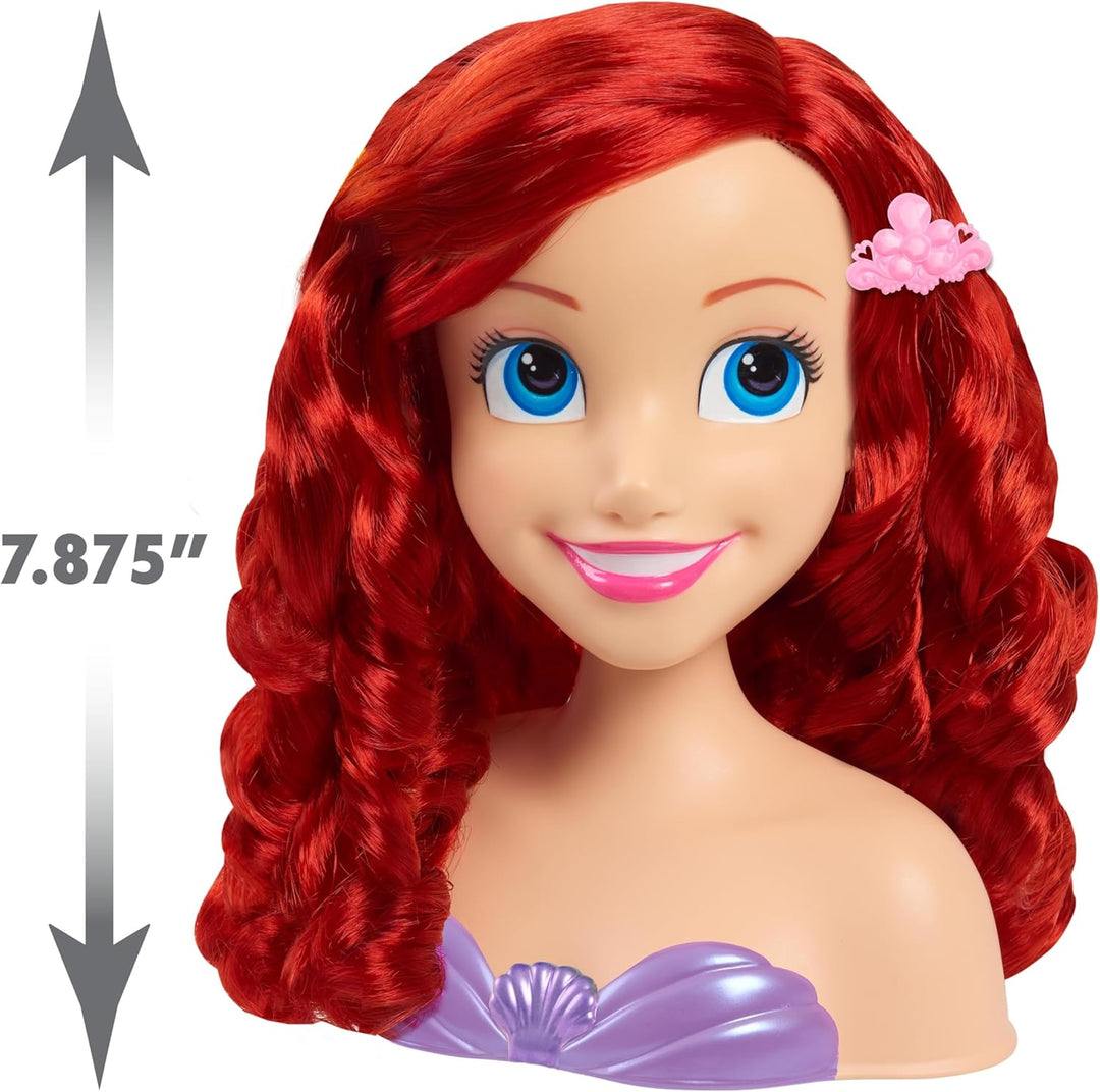 Disney Princess 20 cm Ariel Frisierkopf mit Zubehör, 7-teilig, rotes Haar, Kinderspielzeug ab 3 Jahr