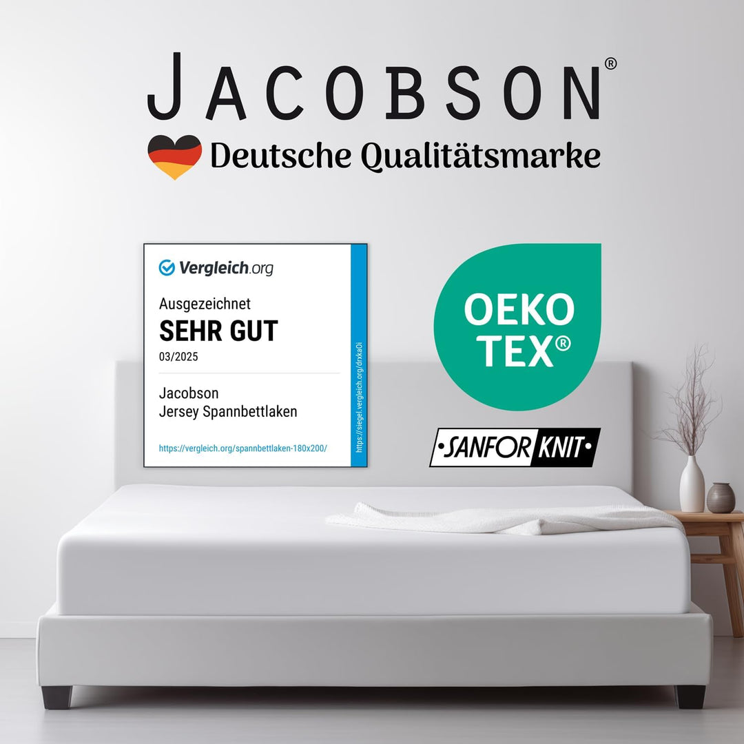 Jacobson Jersey Spannbettlaken Spannbetttuch Baumwolle Bettlaken (Premium 200x220 cm, Hellblau) PREM