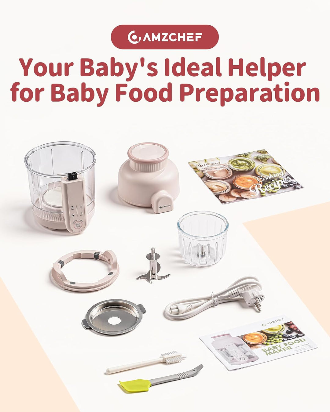 AMZCHEF Babynahrungszubereiter mit Dampfkorb – 6-in-1 Automatisches Kochen & Mixer mit Altersauswahl