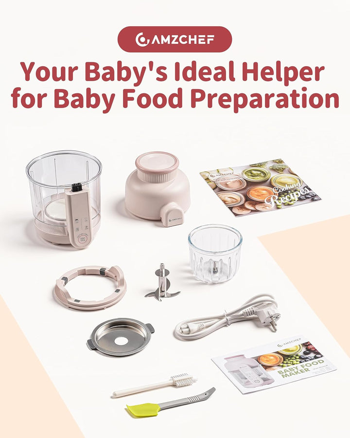 AMZCHEF Babynahrungszubereiter mit Dampfkorb – 6-in-1 Automatisches Kochen & Mixer mit Altersauswahl