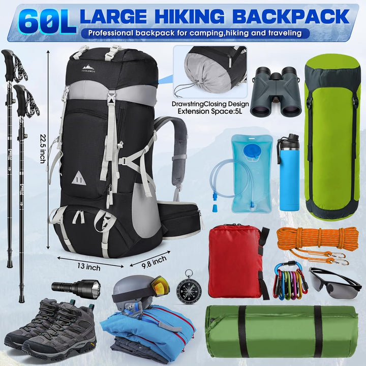 IGOLUMON Wanderrucksack 60L Herren Damen Trekkingrucksack Reiserucksack Grosser Wasserdicht Wandern