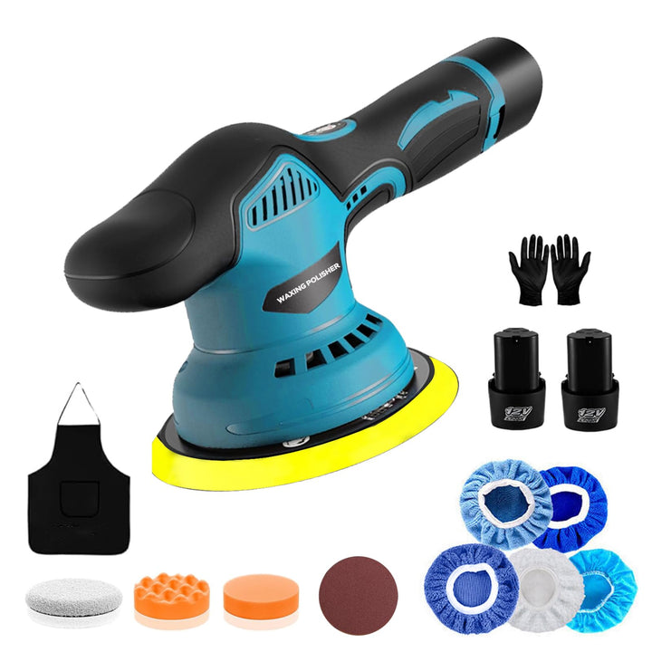 Akku Poliermaschine, 6 Zoll 145mm Autopolierer mit 2x2000mAh 12V Akkus,8 Variable Geschwindigkeiten