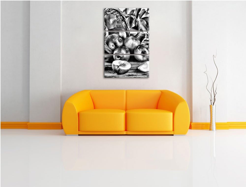 Pixxprint Monocrome, Apfelkörbe Äpfel Früchte Äpfel an Bäumen 3-Teiler Leinwandbild 120x80 Bild auf