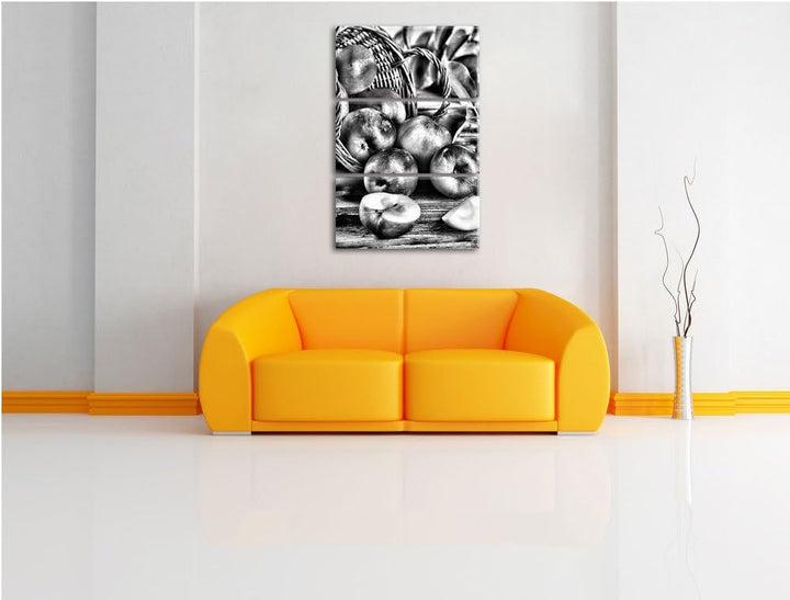 Pixxprint Monocrome, Apfelkörbe Äpfel Früchte Äpfel an Bäumen 3-Teiler Leinwandbild 120x80 Bild auf