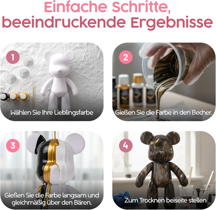 Worldwide DIY Bär zum Bemalen – Kreatives Mal-Set für Erwachsene & Kinder | Bärenfigur inkl. 3 Farbe