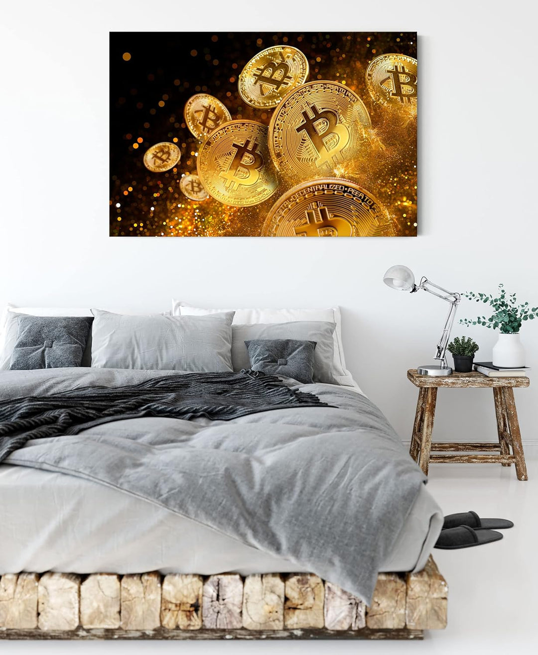 Pixxprint funkelnder Bitcoin BTC als Leinwandbild | Grösse: 100x70 cm | Wandbild | Kunstdruck | fert