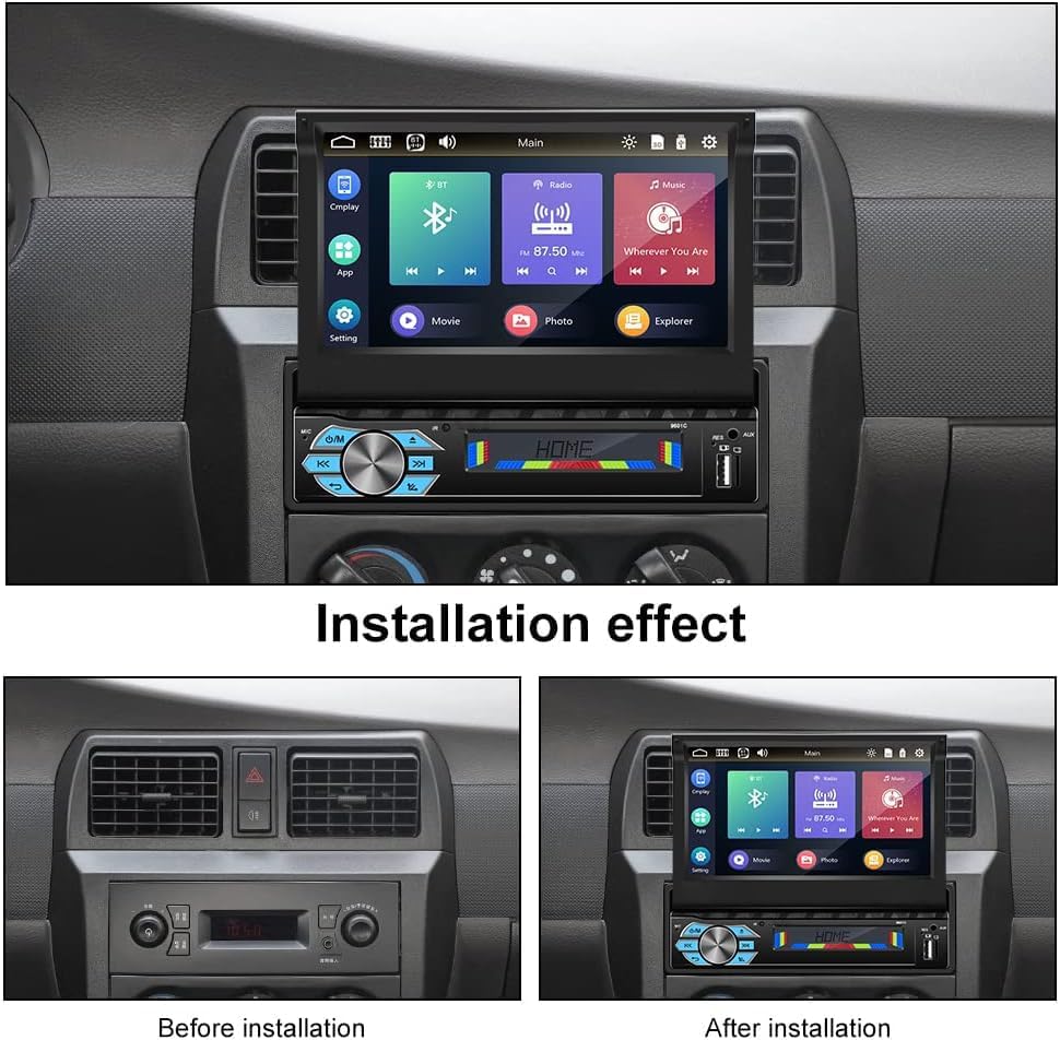 CAMECHO 1 Din Carplay/Android Auto/Mirror Link Autoradio mit 7 Zoll Automatisch Ausfahrbares Touchsc