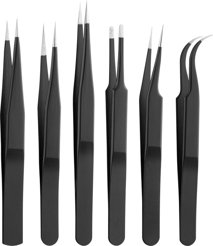 Goobay 41256 Pinzette Set mit rostfreien Flachpinzetten, Spitzpinzetten, Kreuzpinzetten plus Antista