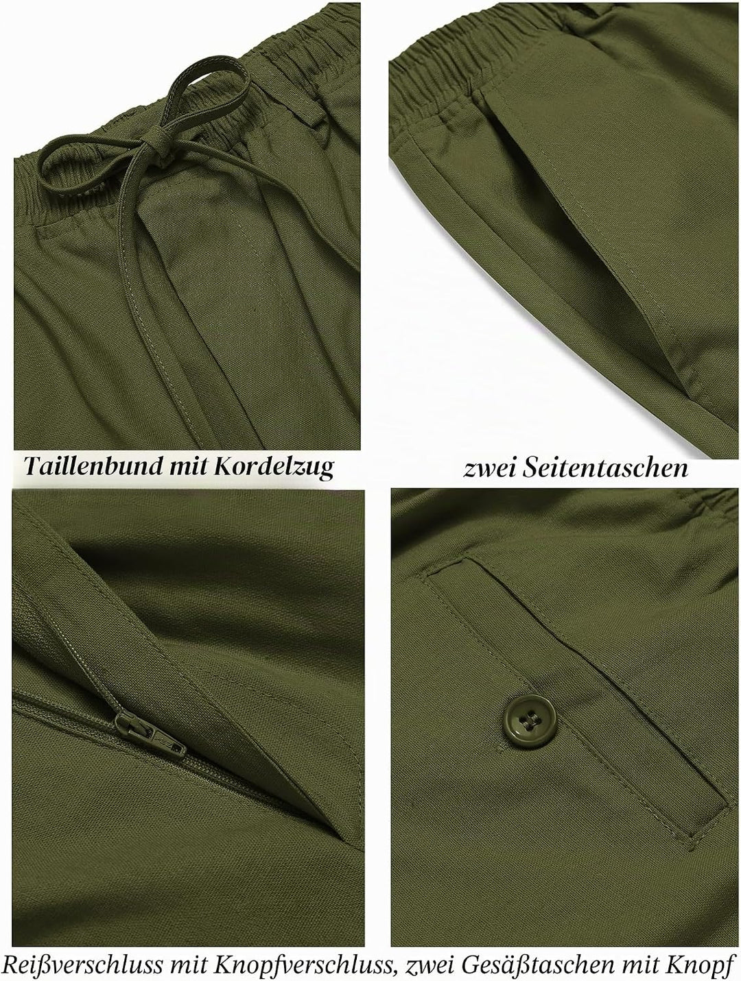 COOFANDY Herren Leinenhose mit Kordelzug Leicht Sommerhose Freizeithose Einfarbig Hose Lang für Männ