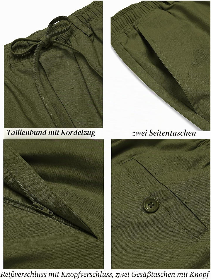 COOFANDY Herren Leinenhose mit Kordelzug Leicht Sommerhose Freizeithose Einfarbig Hose Lang für Männ