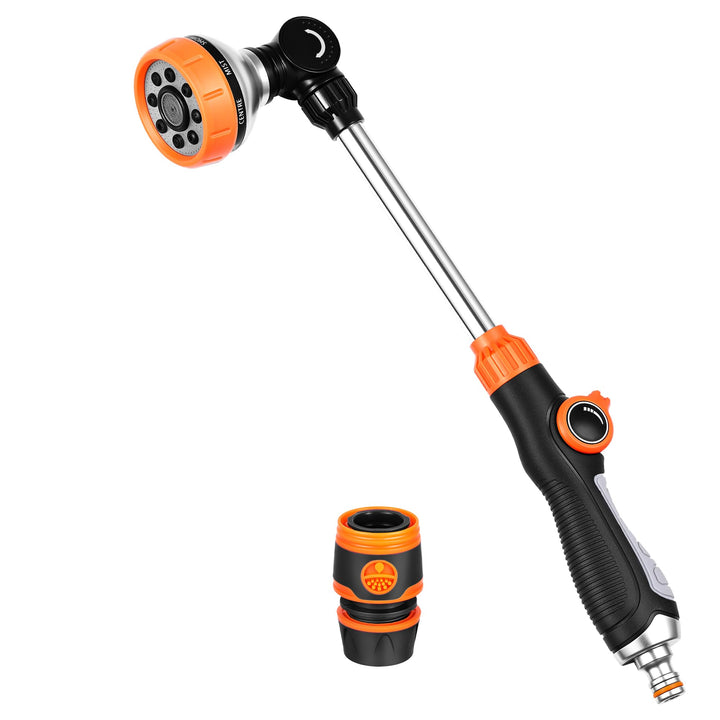 Giessstab 8 Sprühbilder, 47cm Gartenbrause Lang mit 180° Schwenkbaren Kopf & O-Ring Auslaufschutz, H