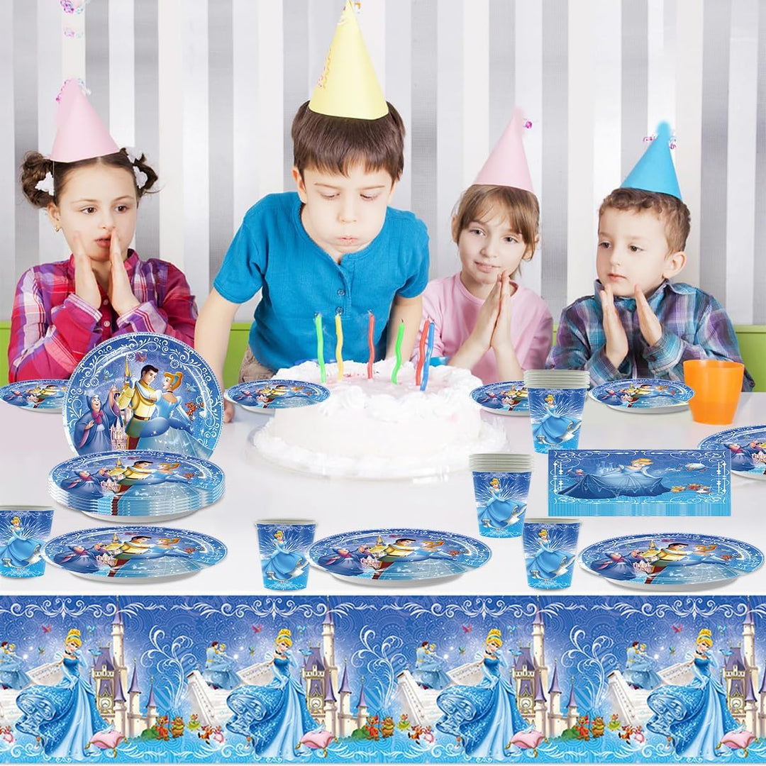 Cinderella Birthday Party Tableware,Luffy Party Accessories, Paper Plate Set, Including Tablecloth,